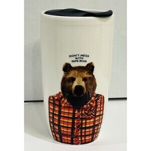 Don’t Mess With Papa Bear Travel Coffee Mug  Ceramic Red Shed 500 ml EXCELLENT